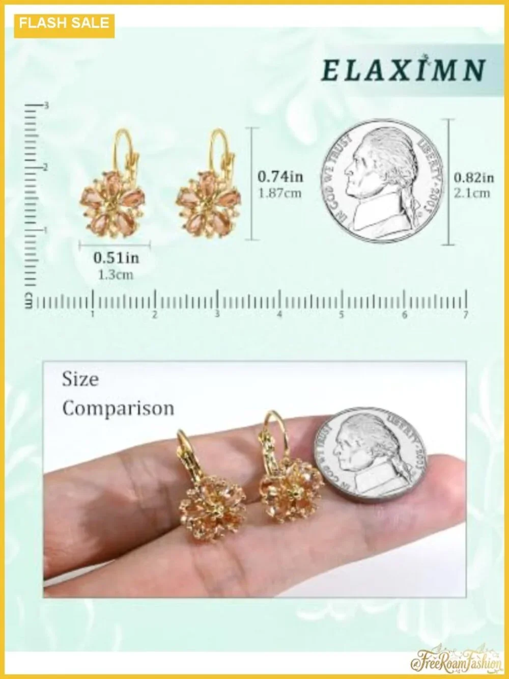 14K Gold Plated Flower Leverback Dangle Earrings